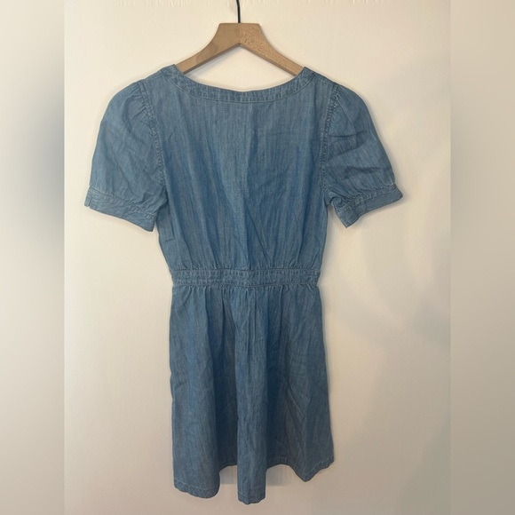 Madewell Denim Daylily Dress, Size 00, Chambray Button Front V Neck Mini Dress - Picture 10 of 13